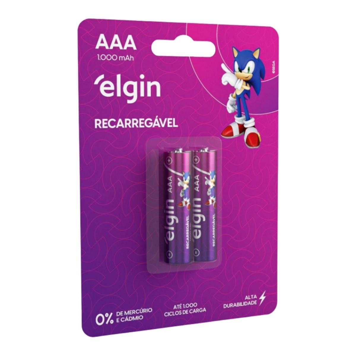 Pilha Recarregável Aaa 1000 Mah Elgin Com 02 Unidades