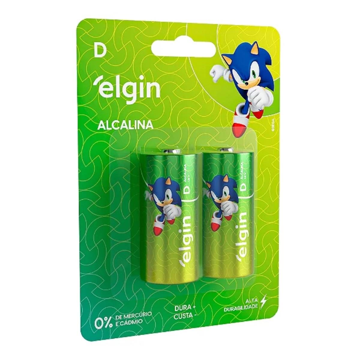 Pilha Alcalina Tipo D Elgin - Cartela Com 02 Unidades