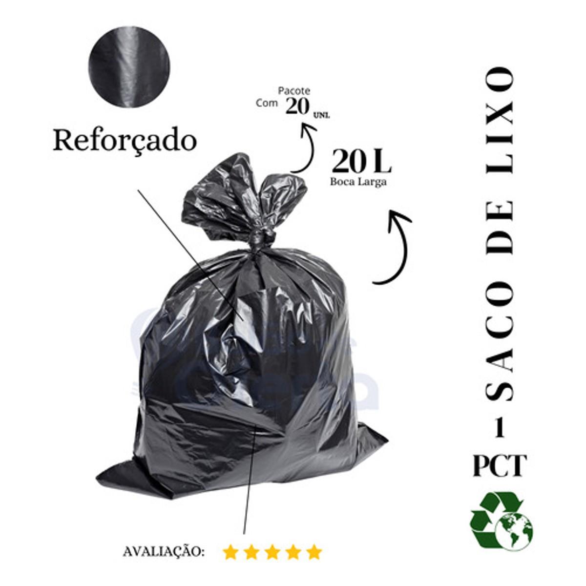 Saco De Lixo 20 Litros Reforçado Preto - 20 Unidades
