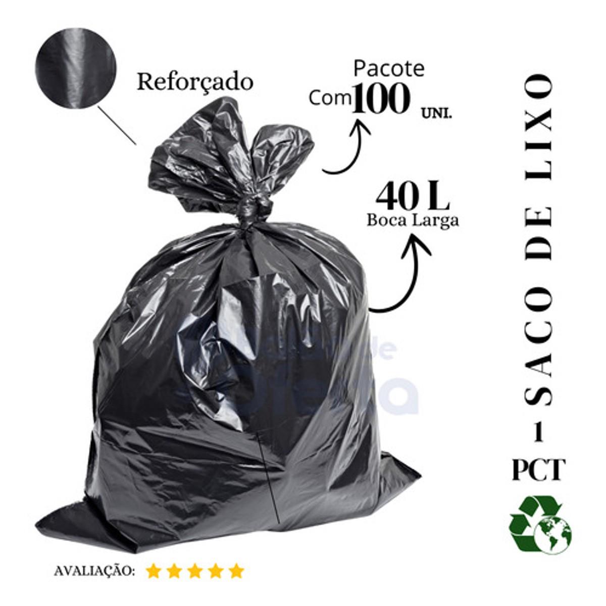 Saco De Lixo 40 Litros Reforçado Preto - 100 Unidades