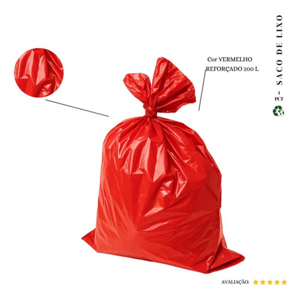 Saco De Lixo 200l Reforçado Vermelho 20 Und