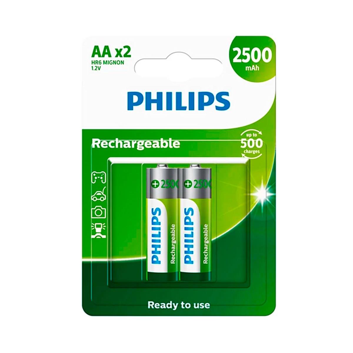 02 Pilhas Aa Recarregáveis 2500mah Philips