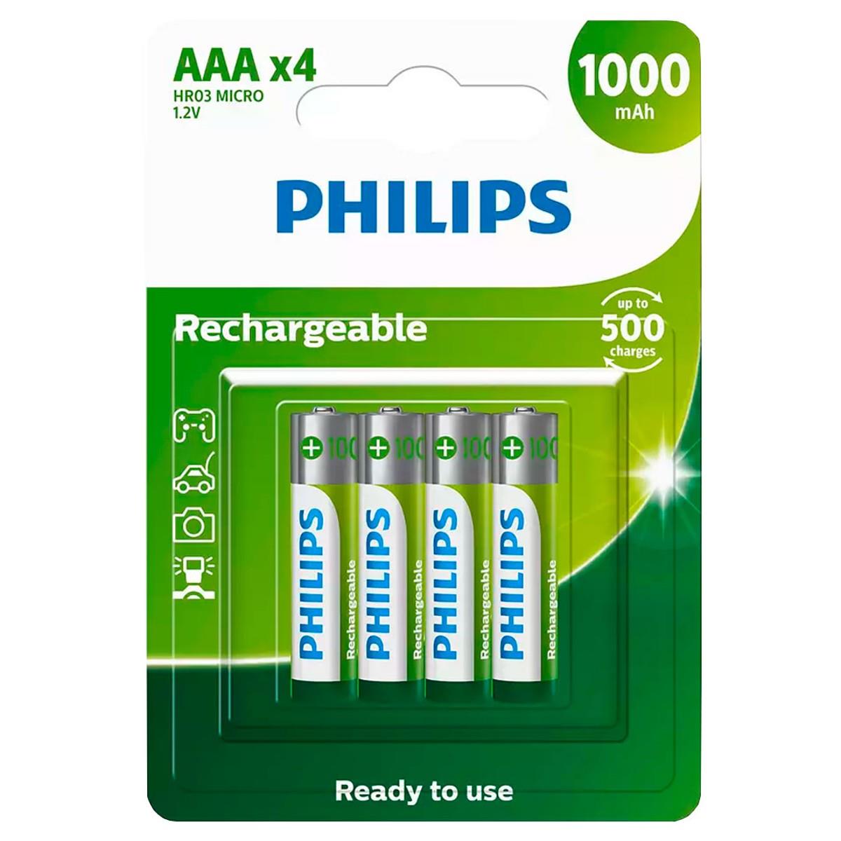 4 Pilhas Recarregaveis Aaa Philips