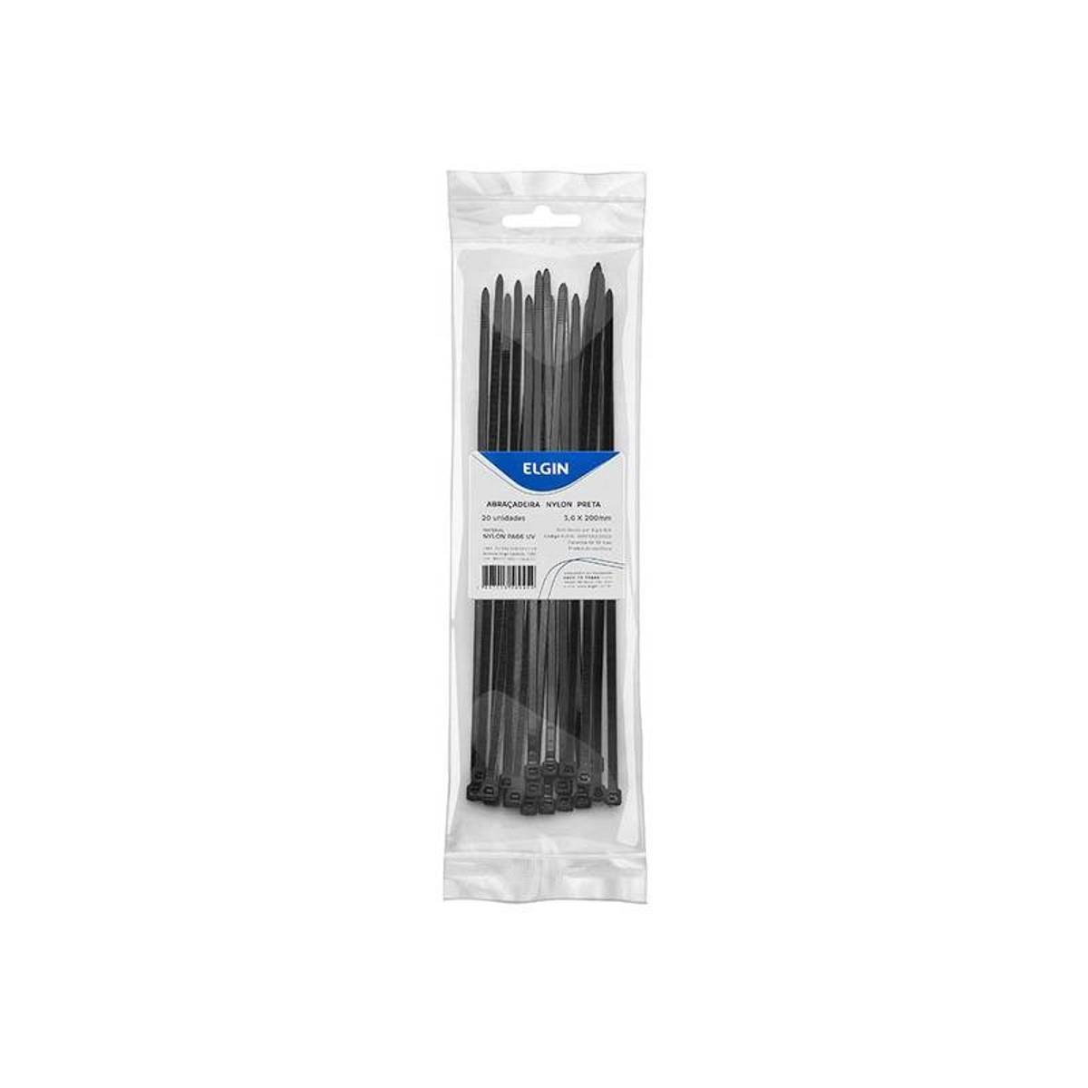 Abracadeira Nylon Pa66 Media Preta 3.6x200 P20 - 20 Unidades