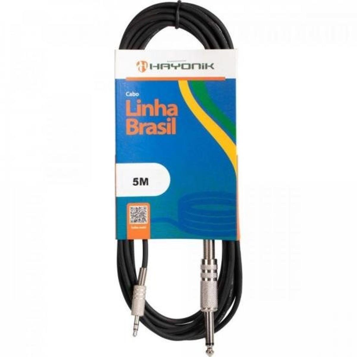 Cabo de Áudio Hayonik Linha Brasil P2 Estéreo x P10 Mono 5m Preto