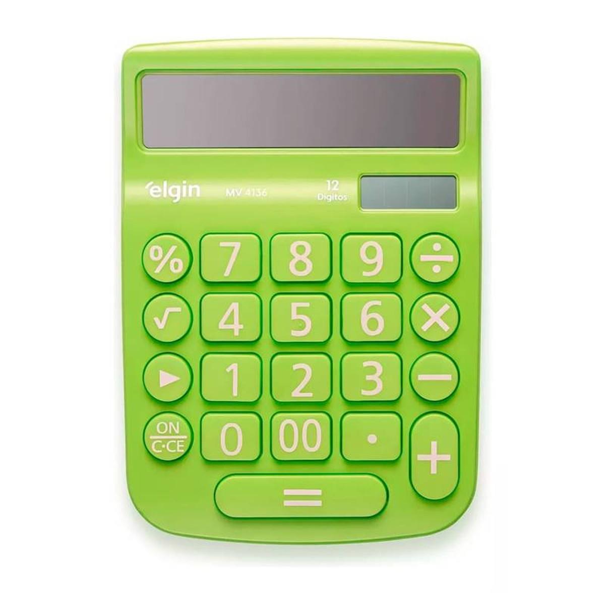 Calculadora Mesa Visor 12 Dig. Verde Mv-4136 Elgin