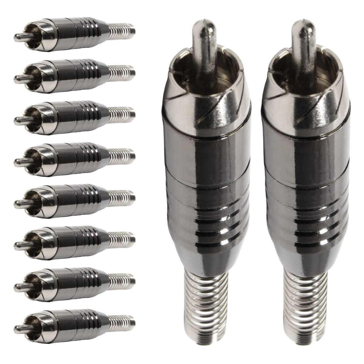 Conector Linha Rca Macho Niquel Preto Com Mola Storm 10 Un.