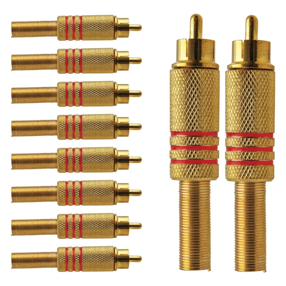 Conector Linha Rca Macho Metal Gold Vermelho Storm  10 Un.