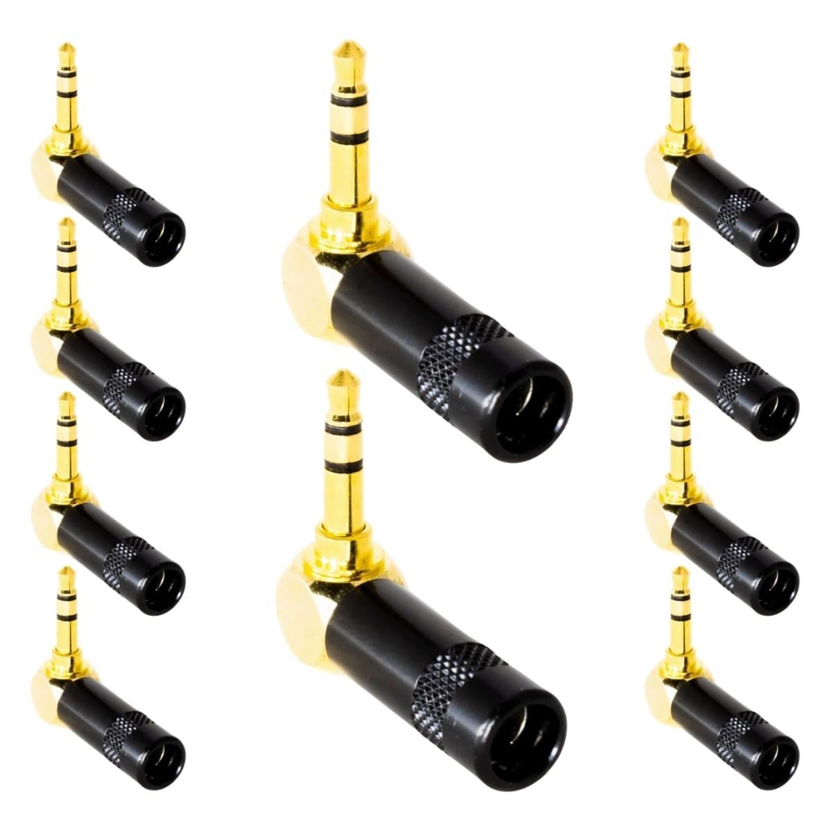 Conector P2 Stereo 90 Graus Preto Metal Gold Storm 10 Un.