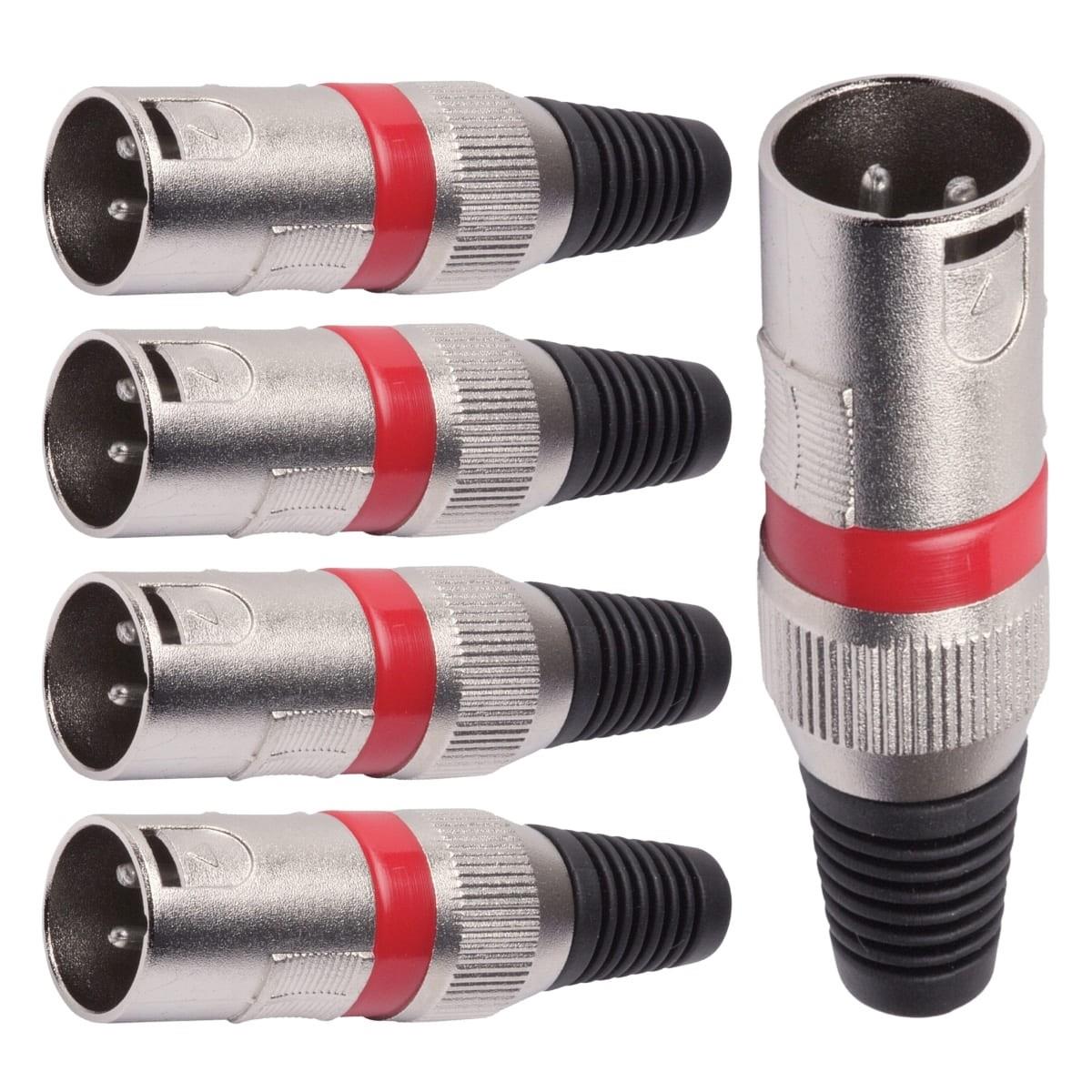 Conector Xlr Macho Linha Vermelho Metalico Storm 05 Unidades