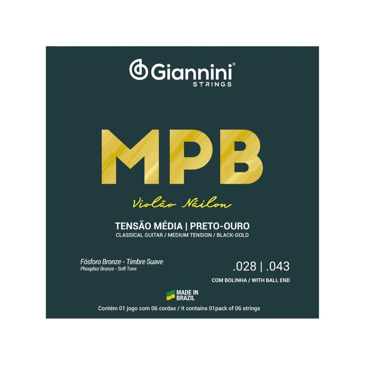 Encordoamento Giannini P/violão Nylon Preto/ouro C/bolinha Genwbg