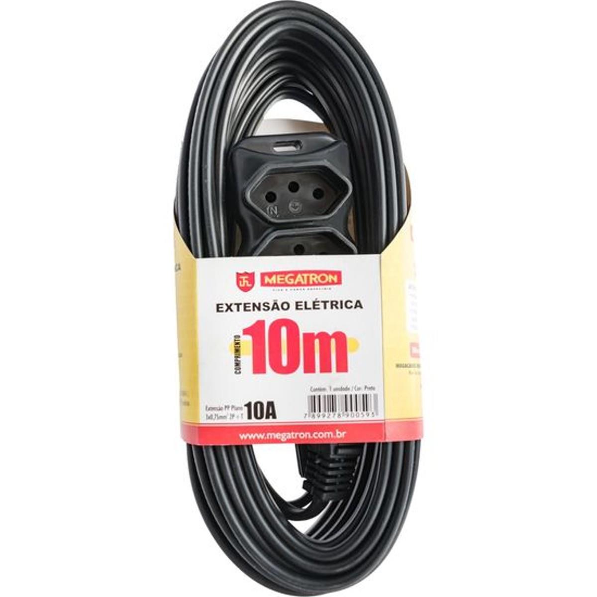 Extensão Tripla 3 X 0,75 X 10,0M Preta Megatron