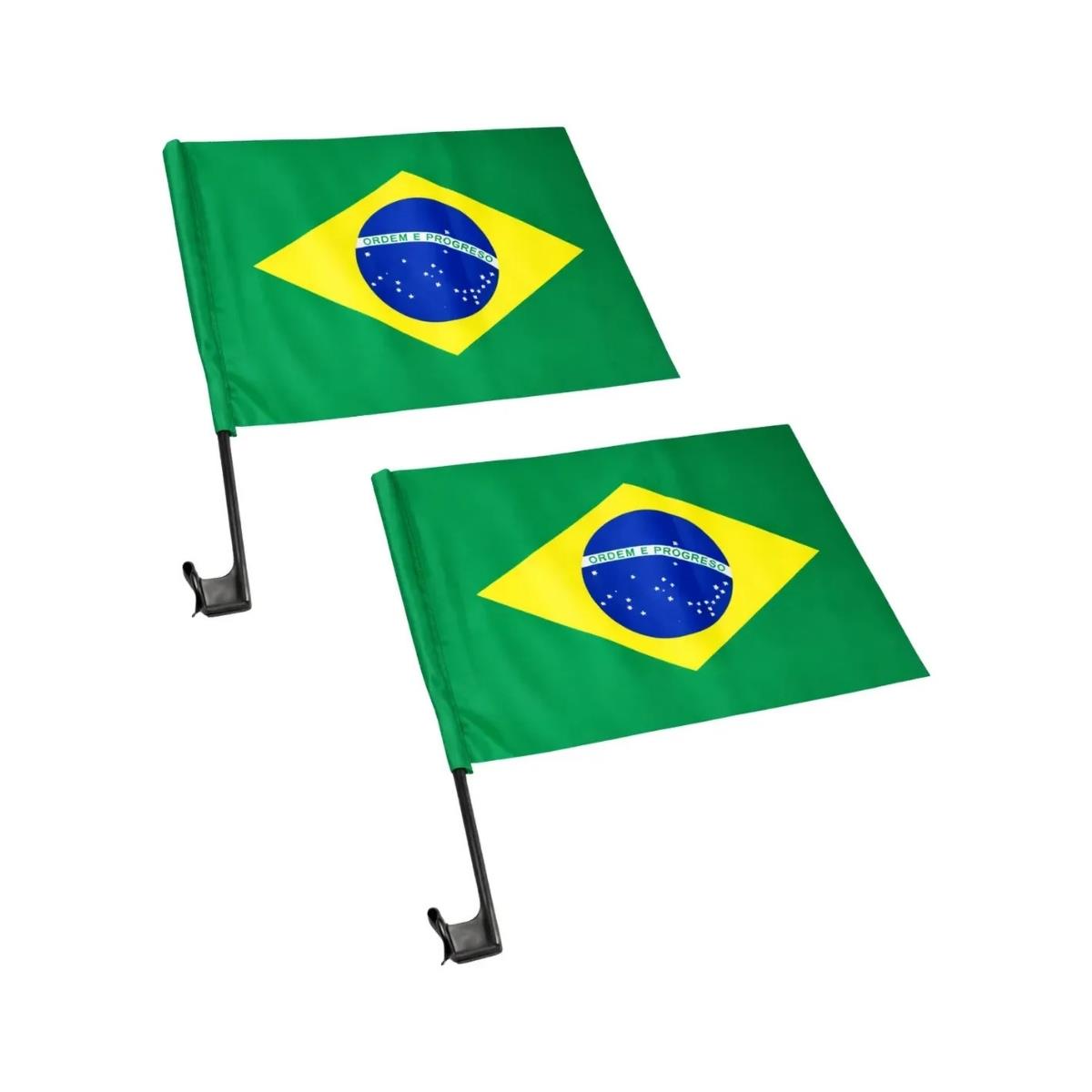 Kit 2 Bandeiras do Brasil para Carro Poliéster e Plástico Pequena 45x30cm - Haste Cor Sortida