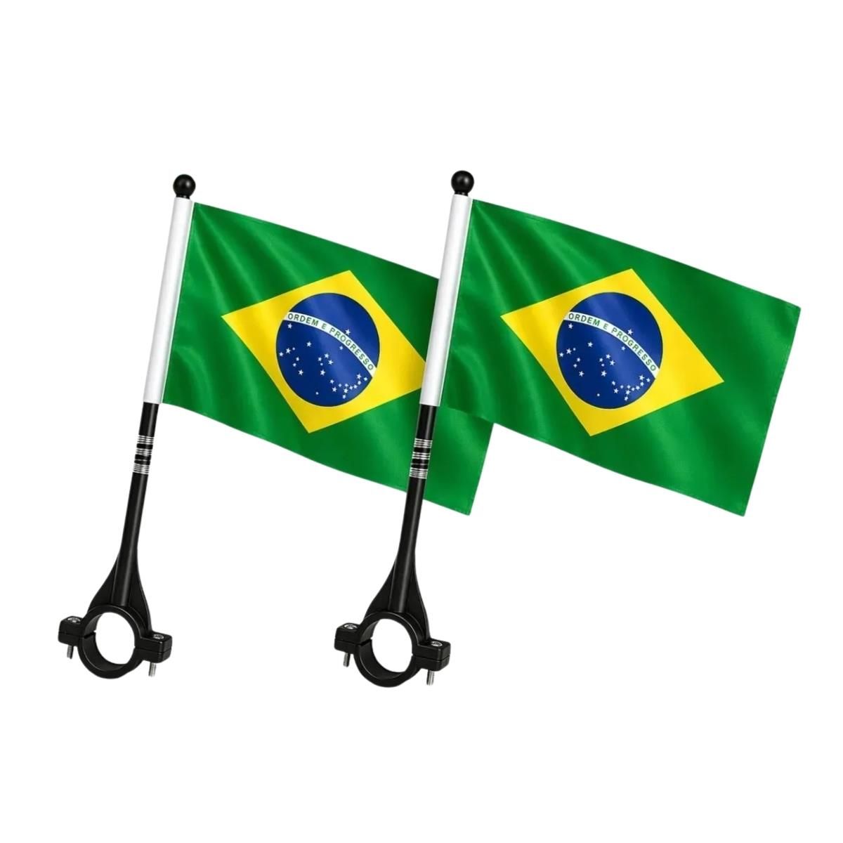 Kit 2 Bandeiras do Brasil para Moto e Bike Poliéster e Plástico Pequena 29x20cm