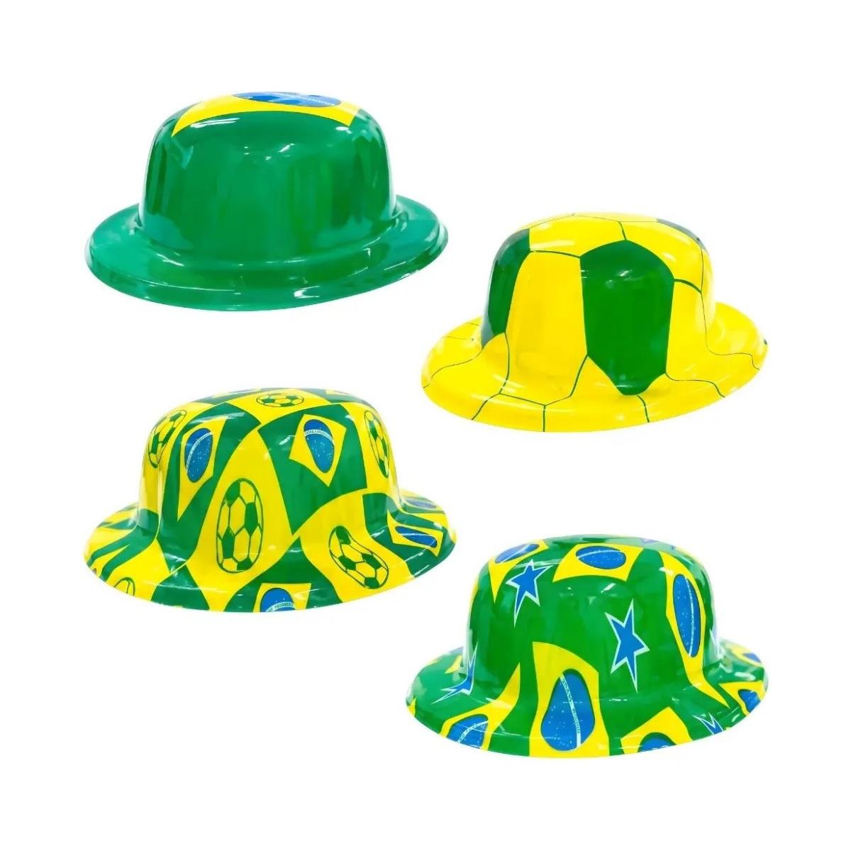 Kit 4 Chapéus de Plástico Coquinho Brasil Copa do Mundo - Sortido