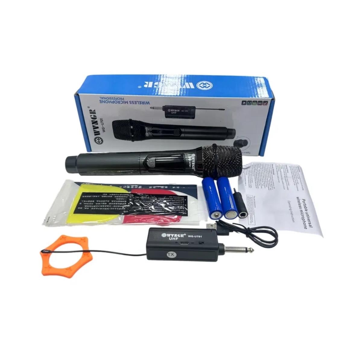 Microfone Profissional sem Fio UHF Bateria Recarregável WG-U701 WVNGR