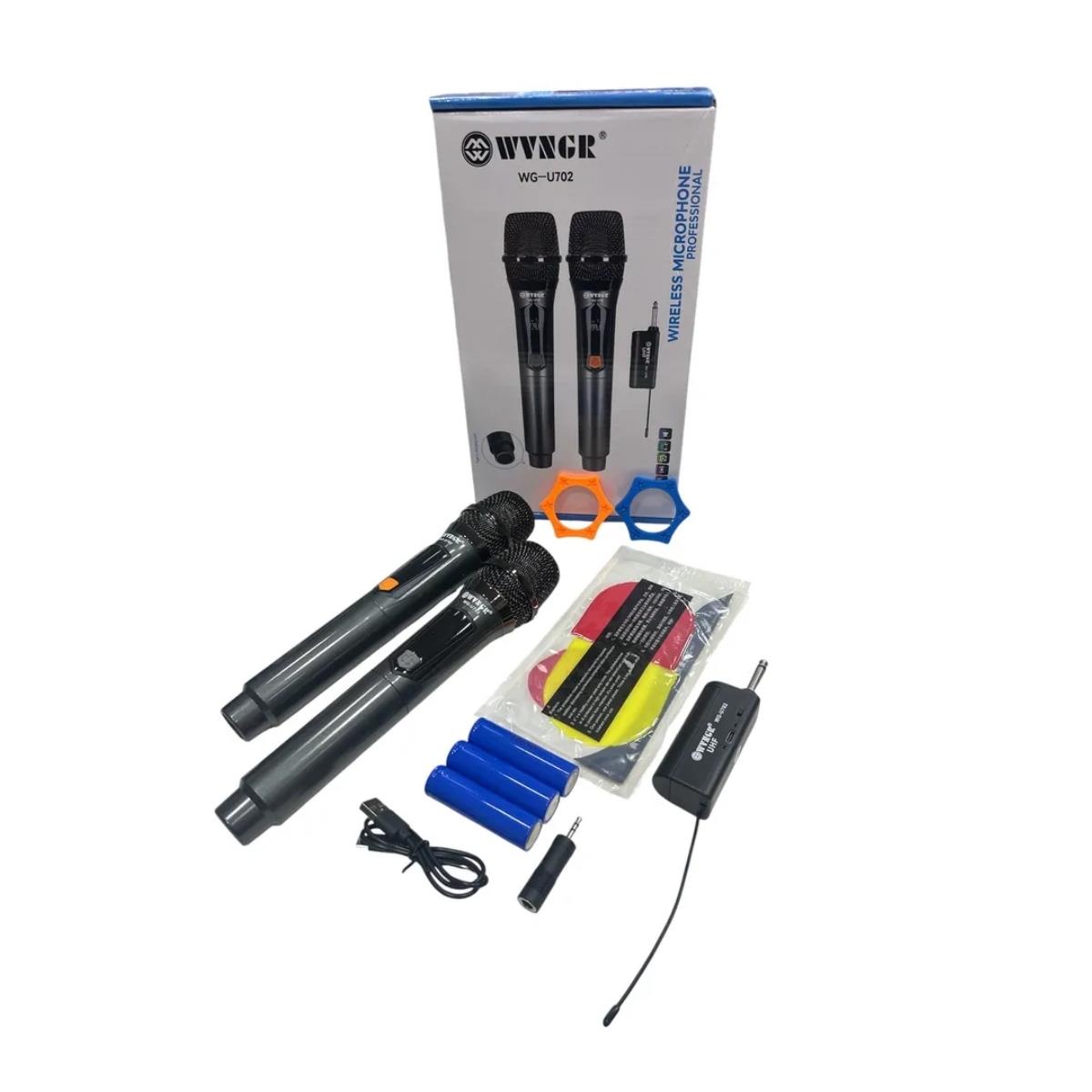 Par Microfone Profissional sem Fio UHF com Bateria Recarregável WG-U702 WVNGR