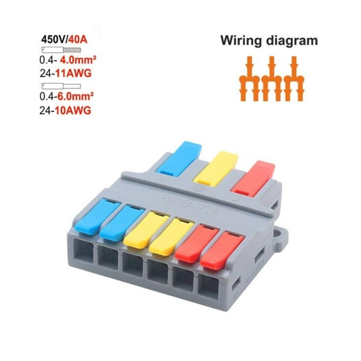 Conector Emenda de Alavanca até 450V 40A - 3 x 6 Pin 6mm
