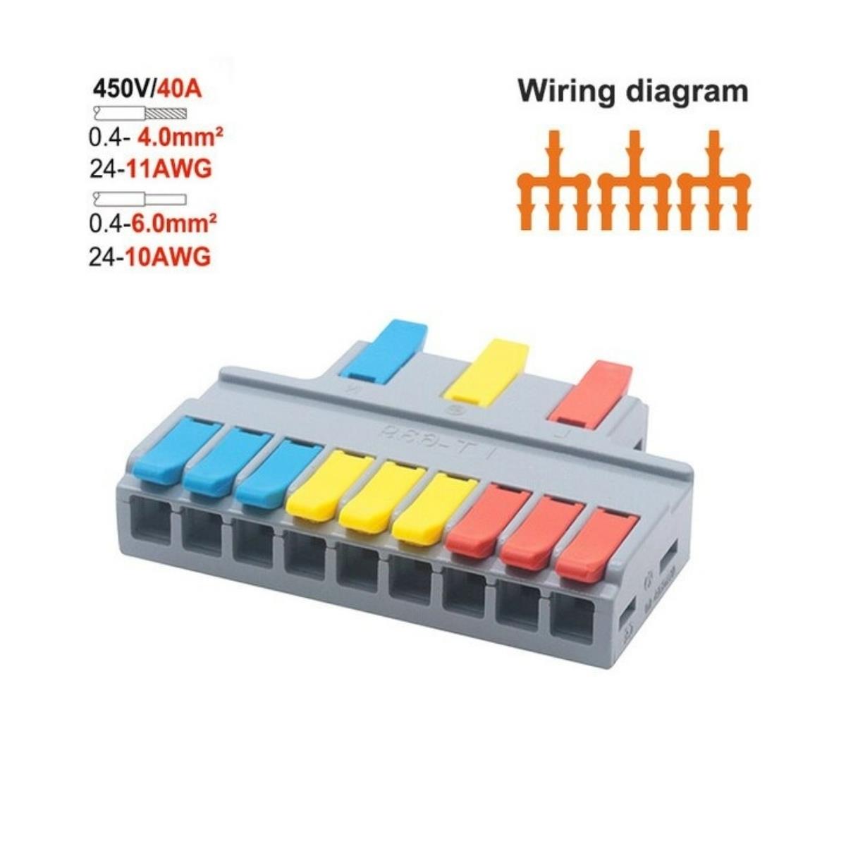 Conector Emenda de Alavanca até 450V 40A - 3 x 9 Pin 6mm