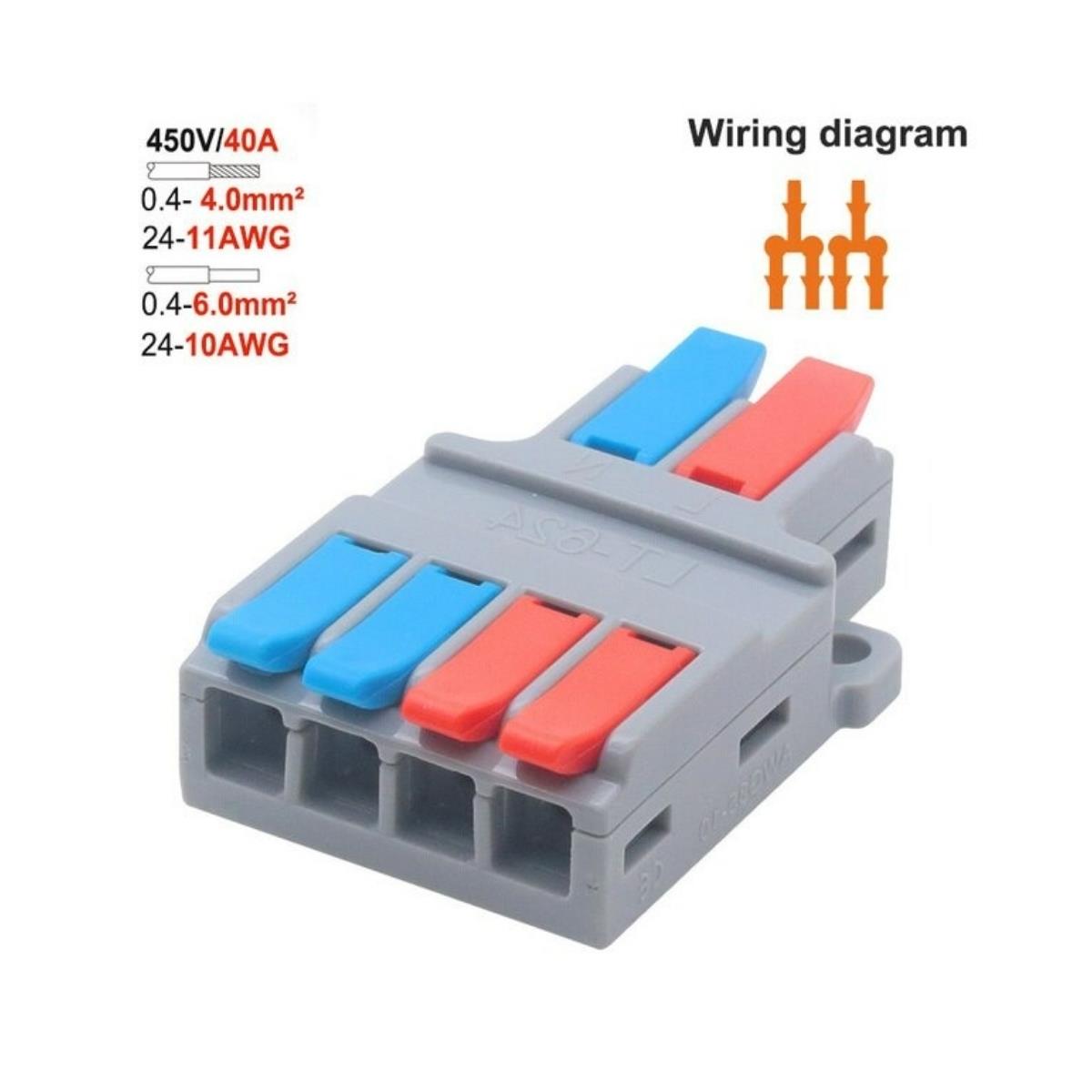 Conector Emenda de Alavanca até 450V 40A - 2 x 4 Pin 6mm