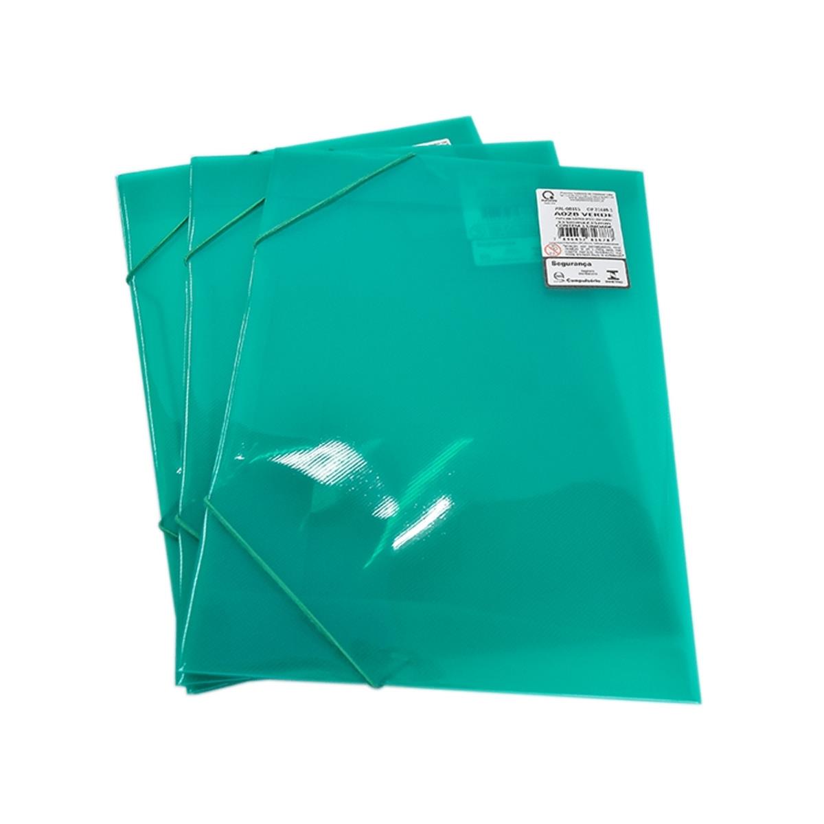 Caixa 10 Pastas Aba Elástico Ofício Verde 315 Plascony - 10 Unidades
