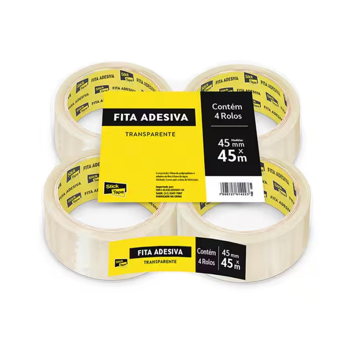 Fitas Adesivas Transparente 45mm x 45m Stick Tape - 4 Rolos
