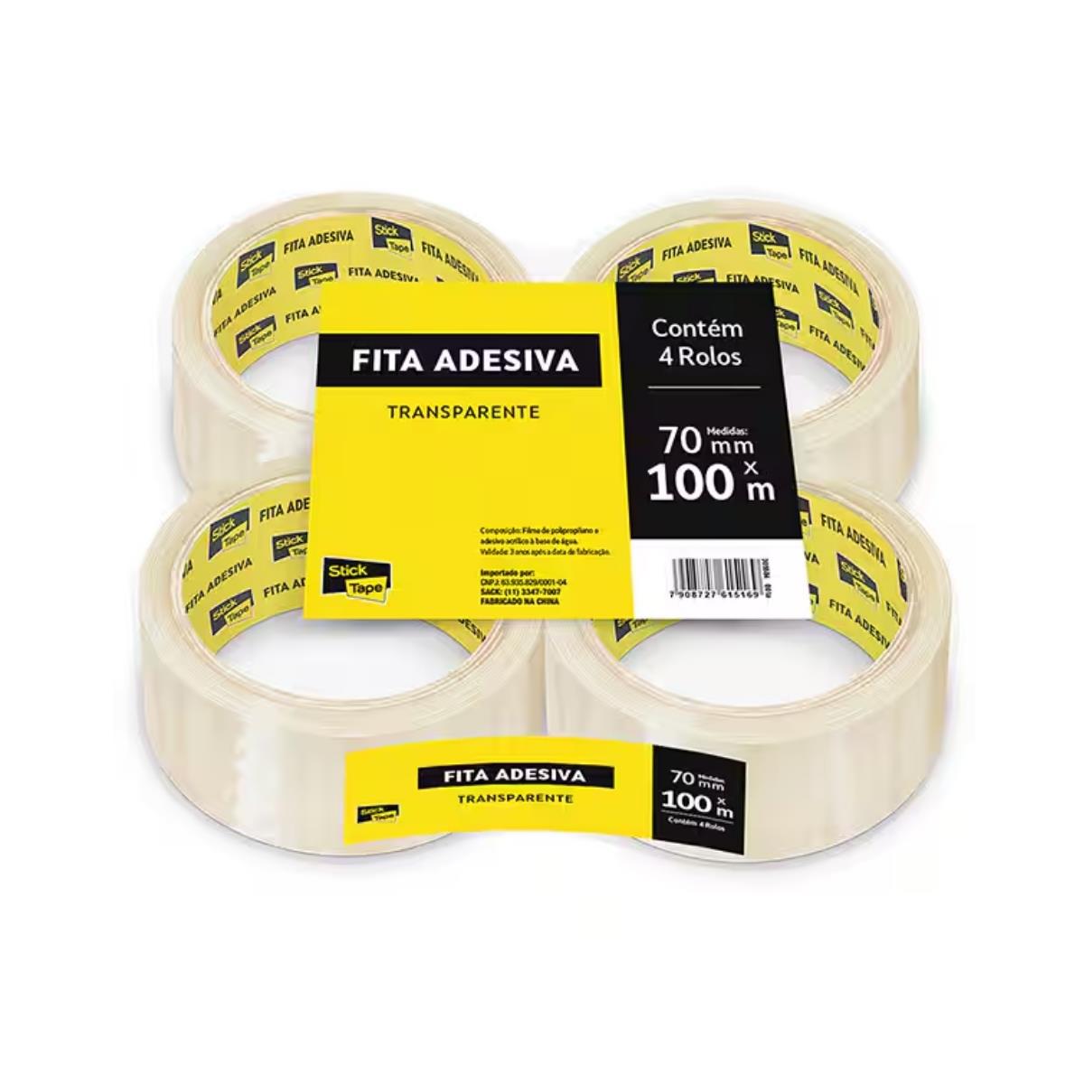 Fitas Adesivas Empacotamento  Transparente 70mm x 100m Stick Tape - 4 Rolos