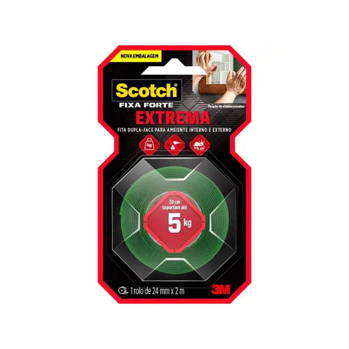 Fita Dupla Face Scotch Fixa Forte Fixação Extrema até 5kgs 24mm x 2m 3M 