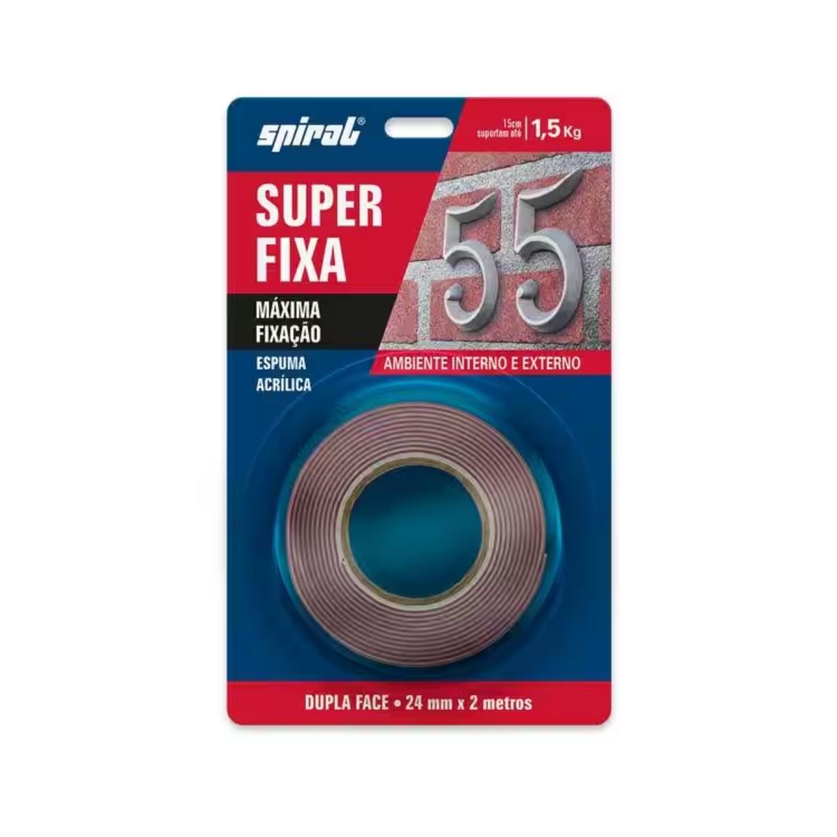 Fita Dupla Face Super Fixa Máxima Fixação Espuma Acrílica até 1,5kg 24mm x 2m Spiral