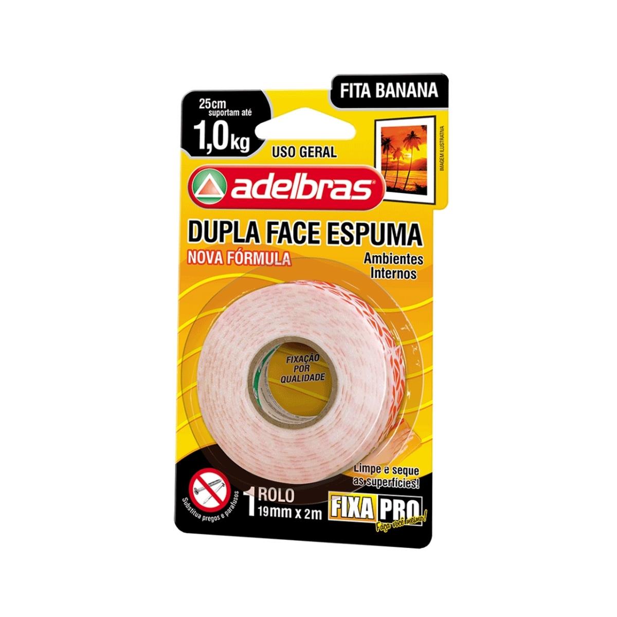 Fita Dupla Banana Fixa Pro Espuma até 1kg 19mm x 2m Adelbras