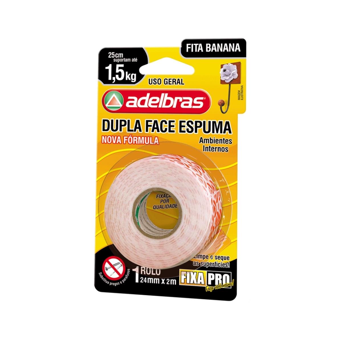 Fita Dupla Banana Fixa Pro Espuma até 1,5kg 24mm x 2m Adelbras