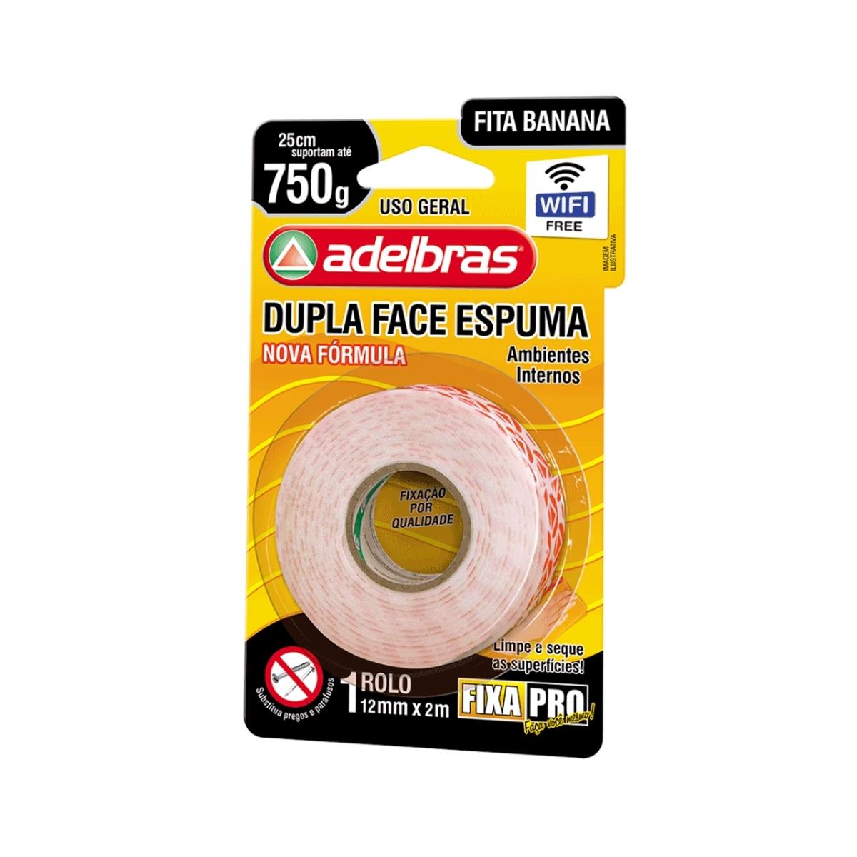 Fita Dupla Banana Fixa Pro Espuma até 750g 12mm x 2m Adelbras