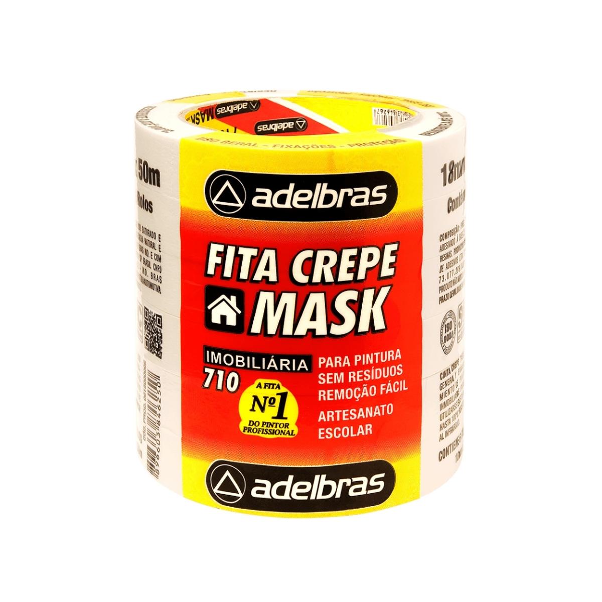 Fita Adesiva Crepe Mask 710 18mm x 50m Adelbras - 6 Rolos