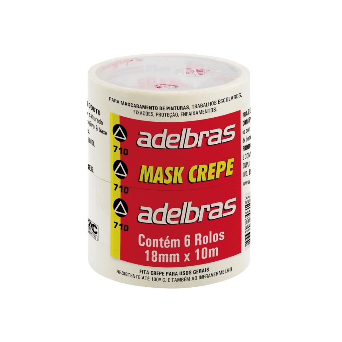 Fita Adesiva Crepe Mask 710 18mm x 10m Adelbras - 6 Rolos