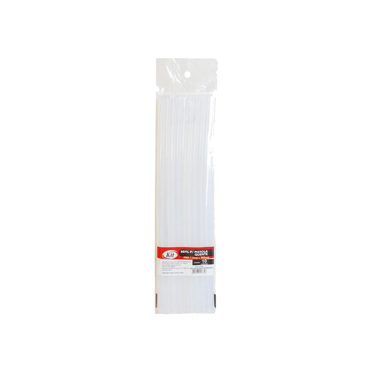 Refil Cola Quente Fina Transparente Silicone 5 x 300mm Kit - 10 Unidades