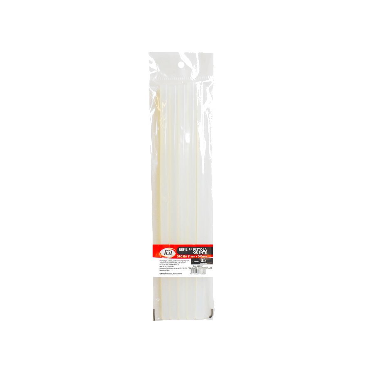 Refil Cola Quente Grossa Transparente Silicone 11 x 300mm Kit - 5 Unidades