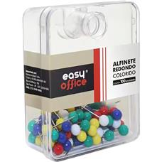 Alfinete Redondo Colorido Easy Office - 100 Unidades
