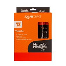 Caixa 12 Marcadores Permanente Top Ponta Chanfrada 5mm Jocar Office Vermelho - 12 Unidades