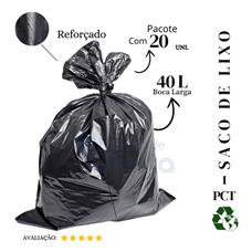 Saco De Lixo 40 Litros Reforçado Preto - 20 Unidades
