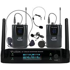 Sistema de Microfone Duplo Sem Fio Com Headset Leson LS962 Preto